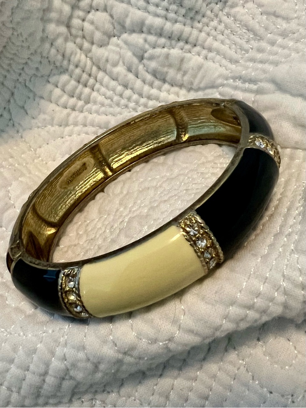 Gold-Tone Navy and Cream Enamel Hinged Bangle Bracelet - J. Crew